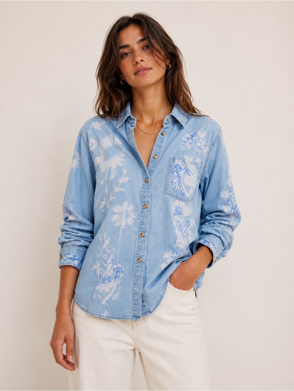 🎉LAST PIECE🎉Free People Airbrushed Blossom Denim Top - Women's